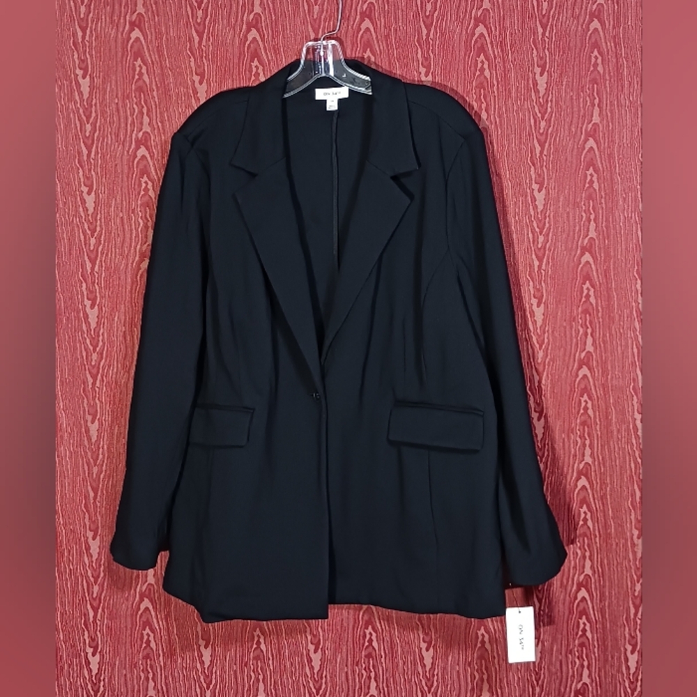 ON-34th Deep Black 3X Collared Long Sleeve Button Lightweight Jacket Women's